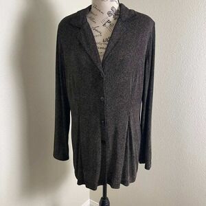 Softwear‎ by Mark Singer Womens Medium Black Tan Dot Button Front Tunic TM41762